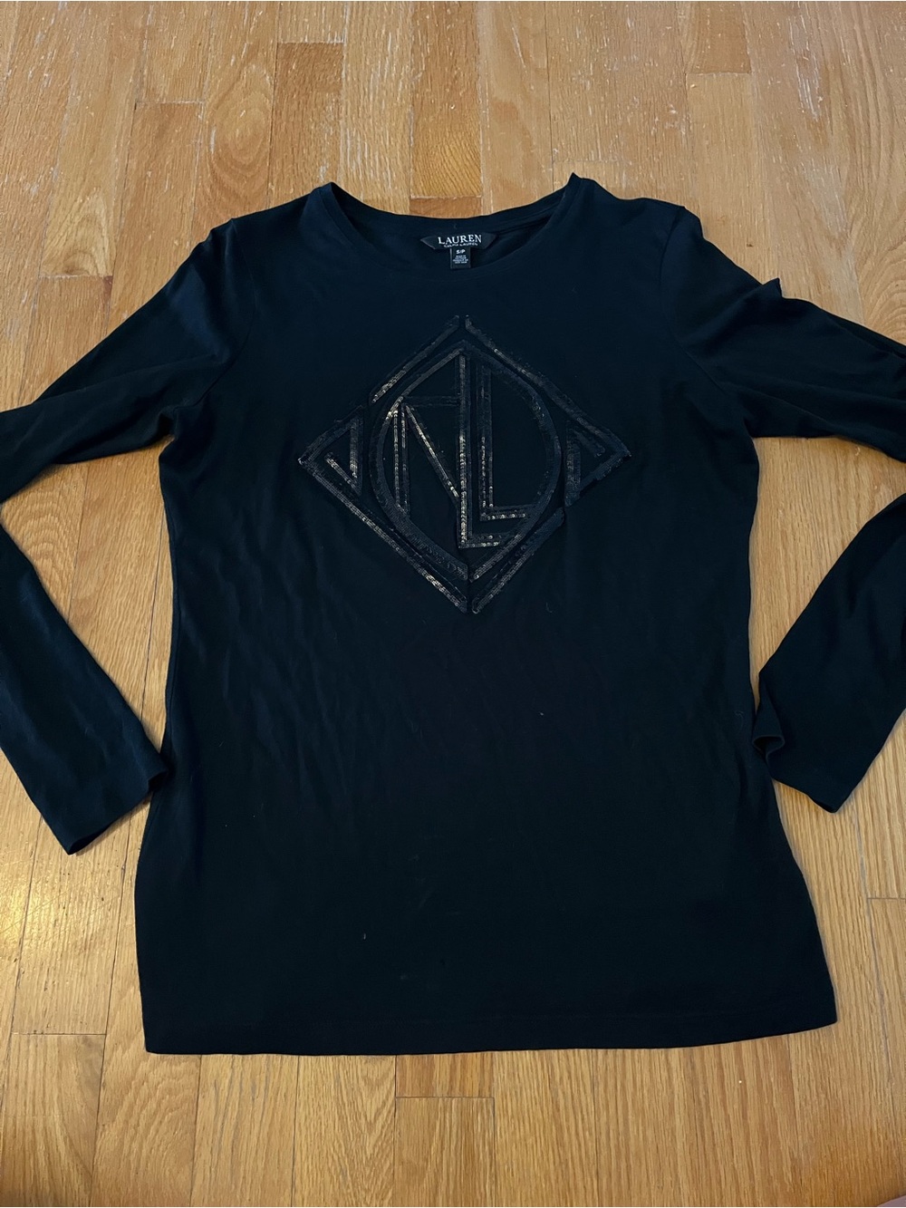 Lauren Ralph Lauren Black Long-Sleeve Sequin Logo Tee